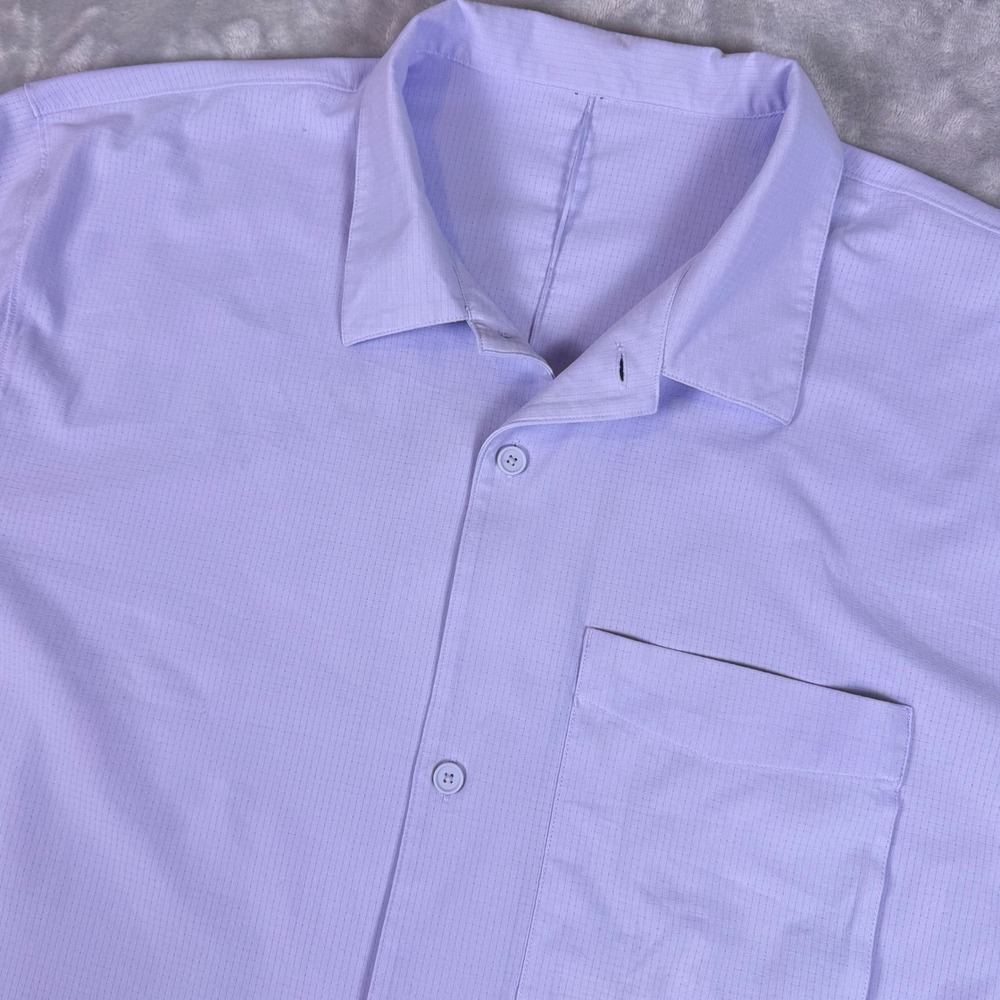 Lululemon Mens Lavender Purple Grid Ripstop Short Sleeve Button Up Shirt XL 1534